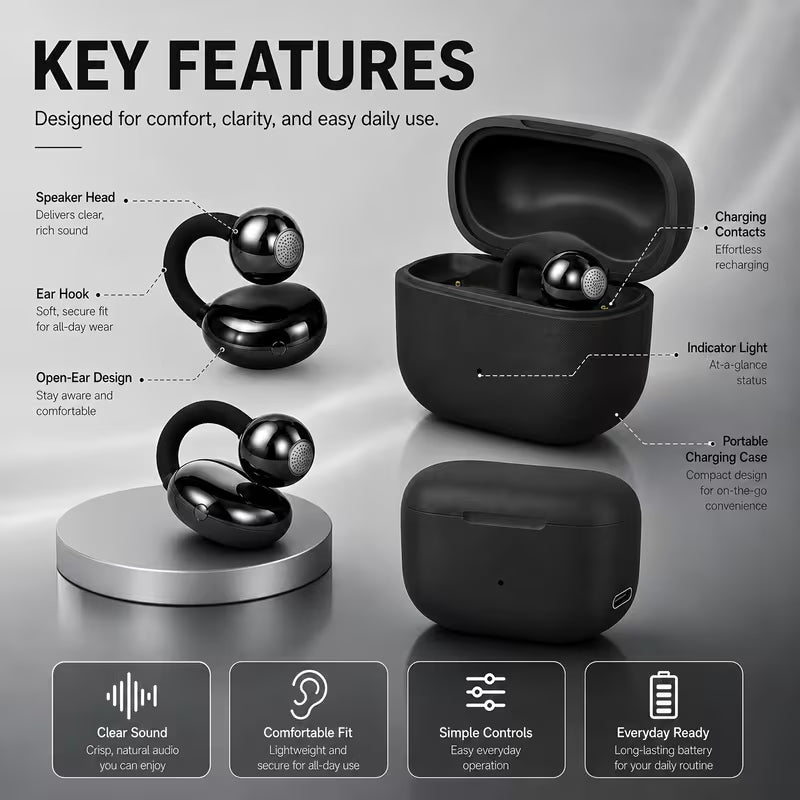 Sound Haven Open-Ear Rechargeable Sound Amplifier, Equipped with Portable Charging Box