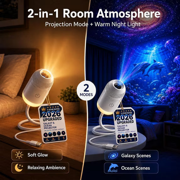 New Upgraded 4K Smart Dynamic 5D Holographic Night Light Projector, 2-in-1 Galaxy & Ocean Star Ceiling Projector with 24 HD Films