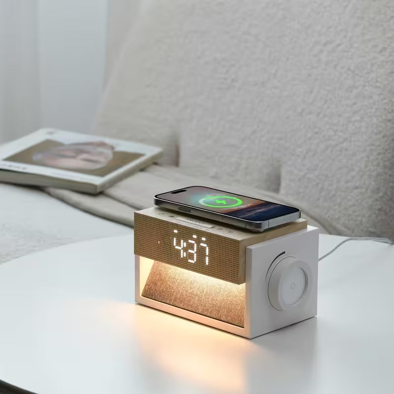 White Noise Night Light with Wireless Charging, Smart Alarm Clock, Bedside Lamp for Bedroom