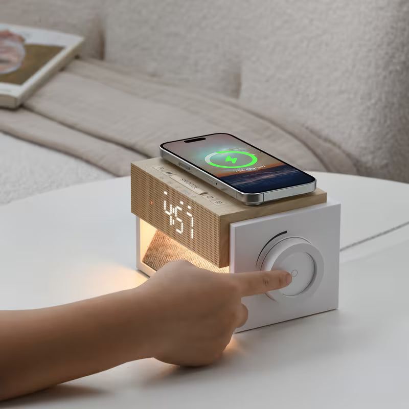 White Noise Night Light with Wireless Charging, Smart Alarm Clock, Bedside Lamp for Bedroom