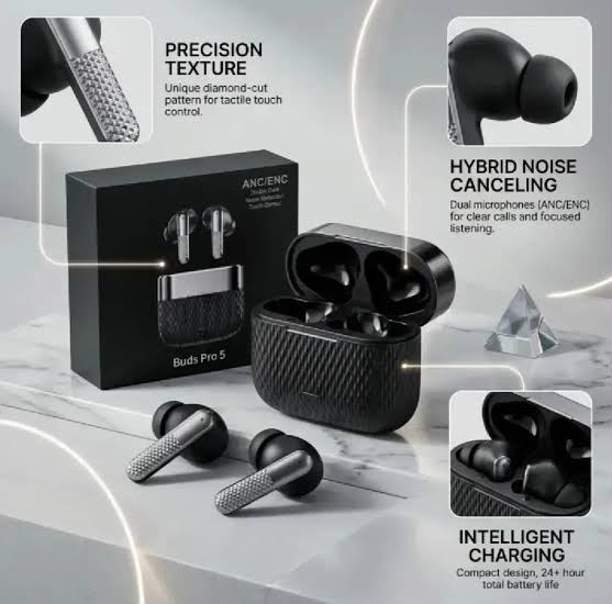 Buds Pro 5 Wireless Bluetooth Earbuds | HD Sound | Touch Control | Noise Reduction