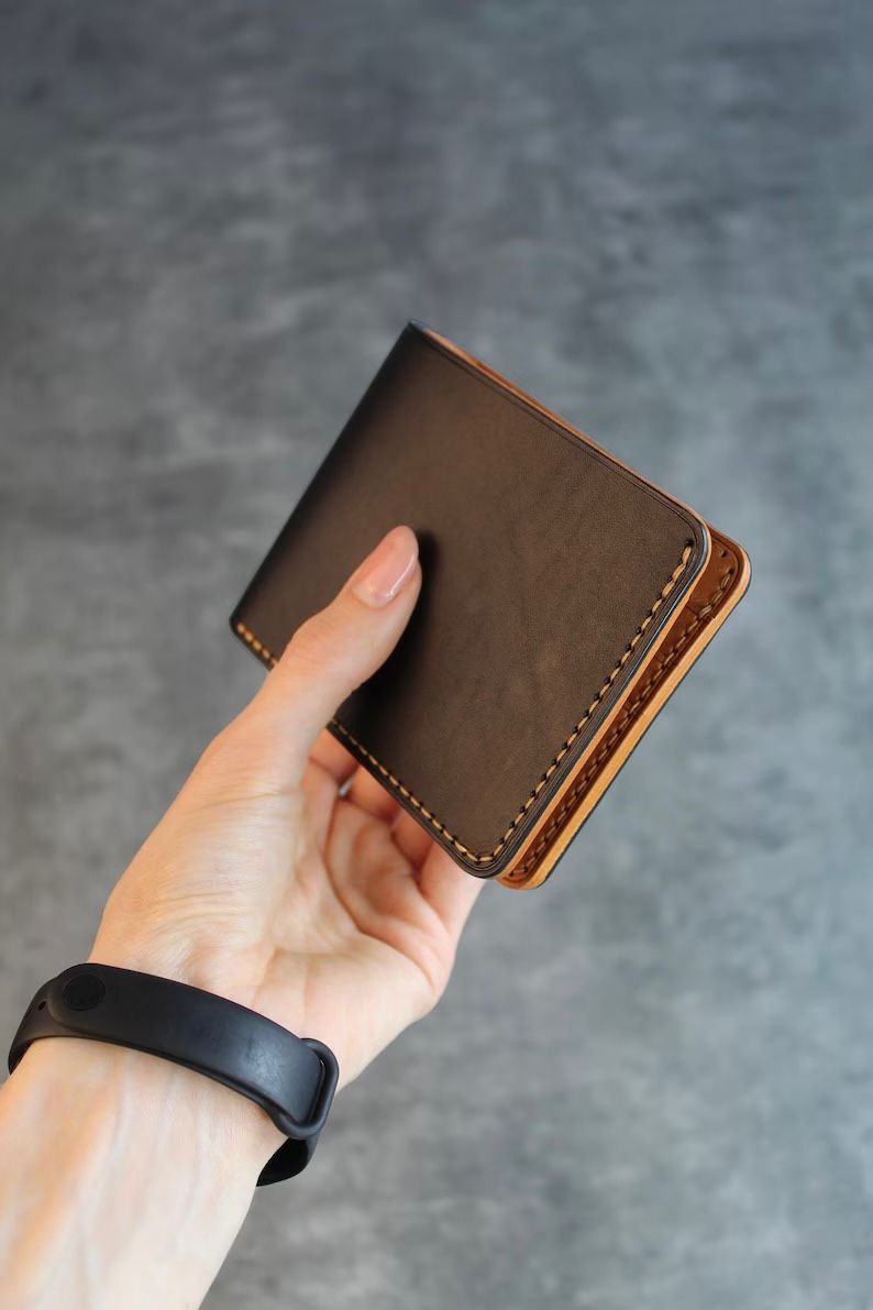 Black Brownish Leather Bifold Wallet