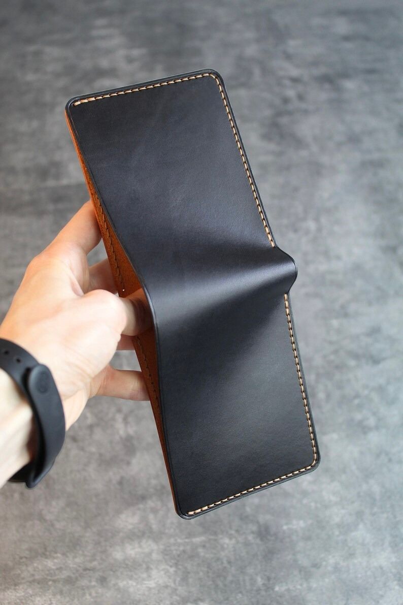 Black Brownish Leather Bifold Wallet