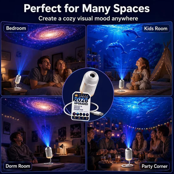 New Upgraded 4K Smart Dynamic 5D Holographic Night Light Projector, 2-in-1 Galaxy & Ocean Star Ceiling Projector with 24 HD Films