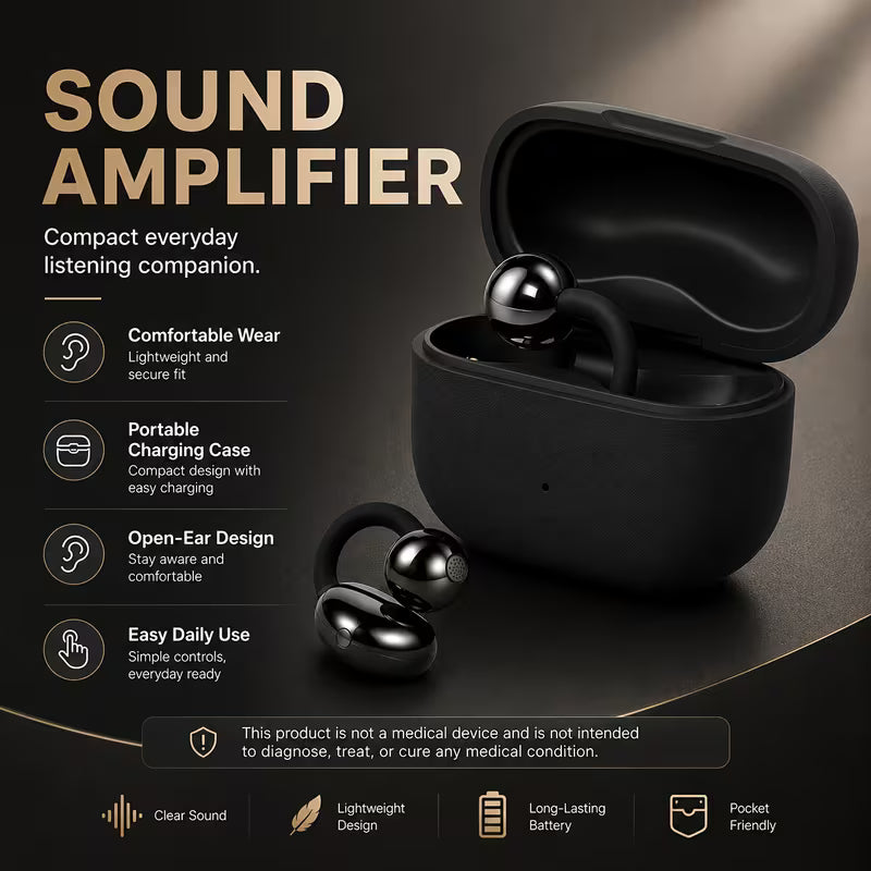 Sound Haven Open-Ear Rechargeable Sound Amplifier, Equipped with Portable Charging Box