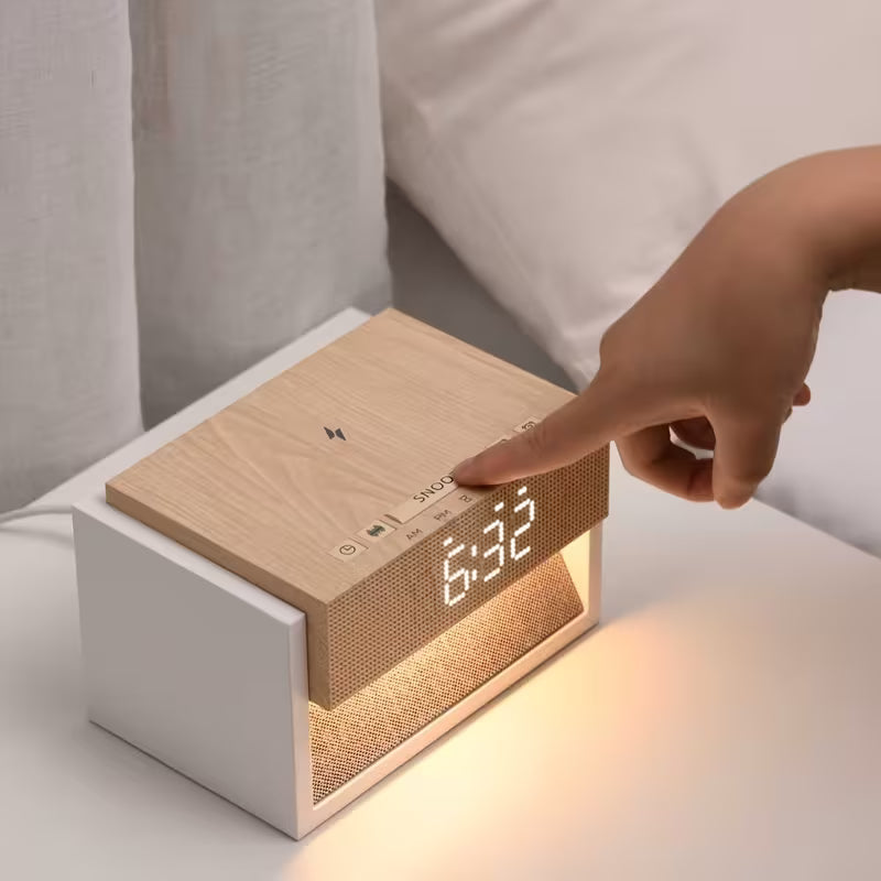 White Noise Night Light with Wireless Charging, Smart Alarm Clock, Bedside Lamp for Bedroom