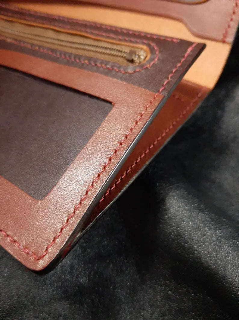 Handmade Vegetable Tanned Leather Long Wallet with Zipper
