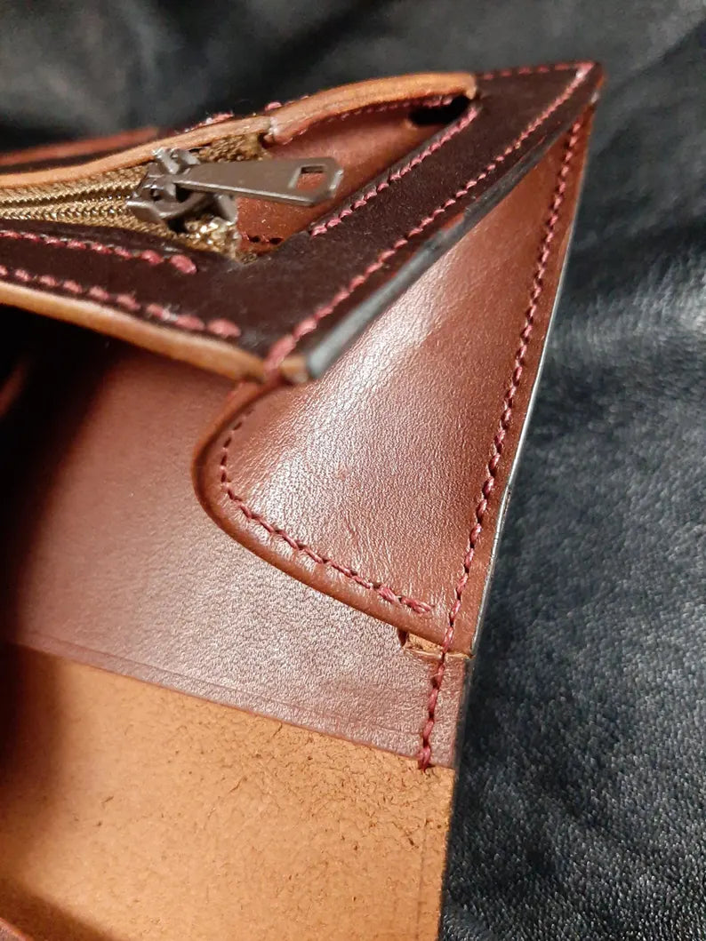 Handmade Vegetable Tanned Leather Long Wallet with Zipper