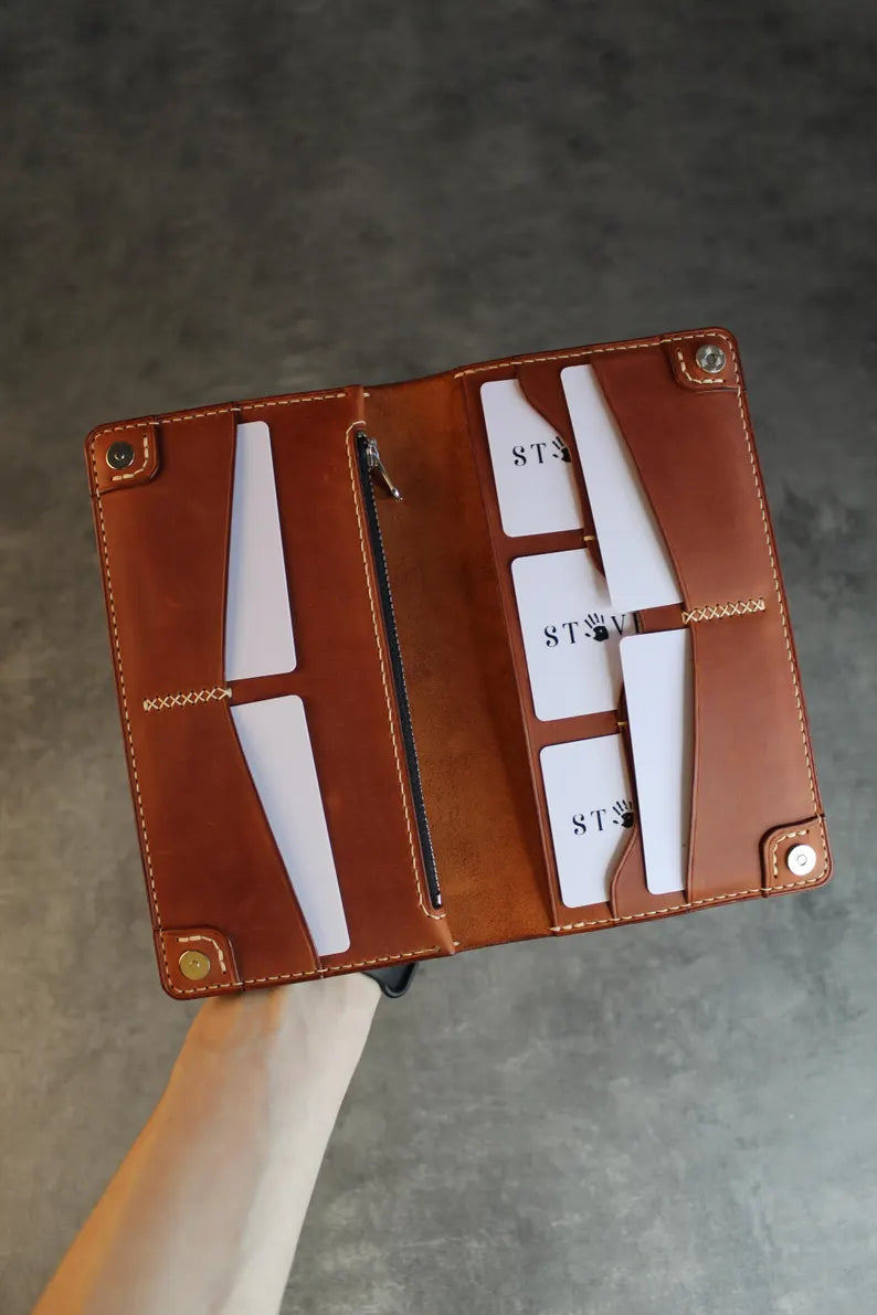 Leather Clutch Wallet for Women Men, Card Holder Wallet, Custom Name Leather Wallet