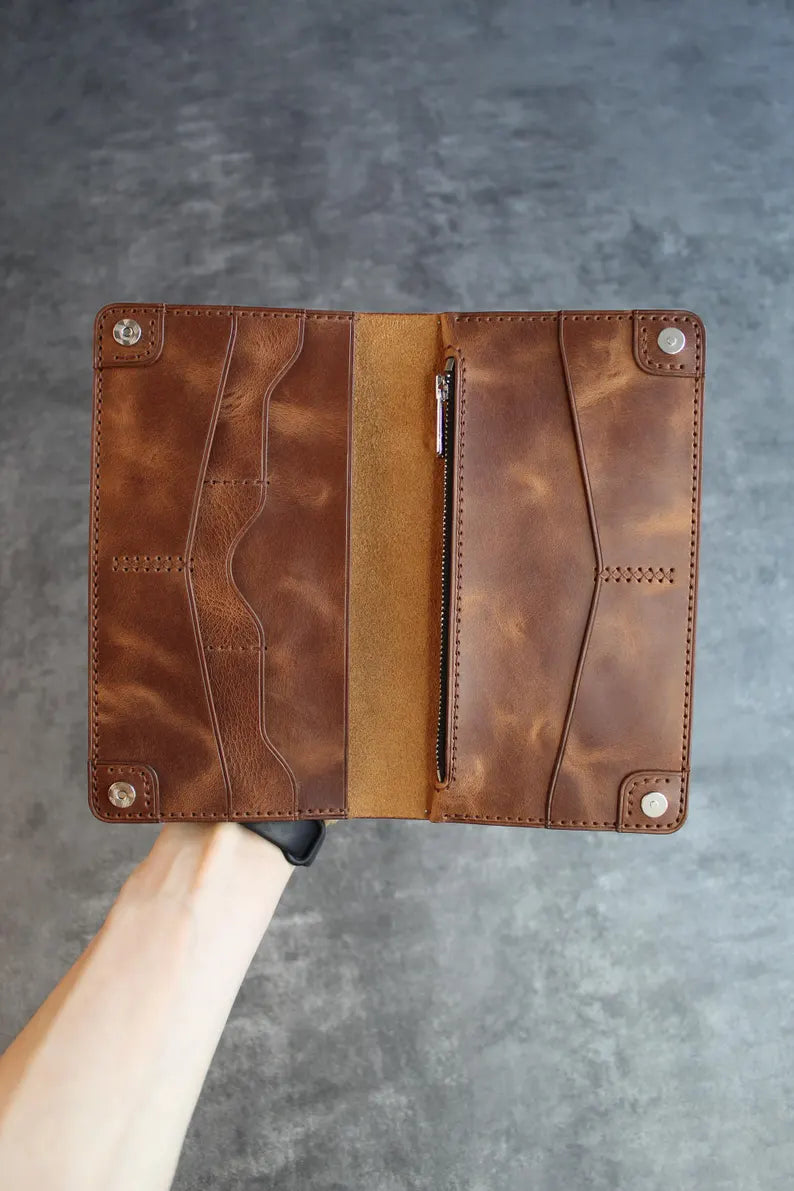 Leather Clutch Wallet for Women Men, Card Holder Wallet, Custom Name Leather Wallet