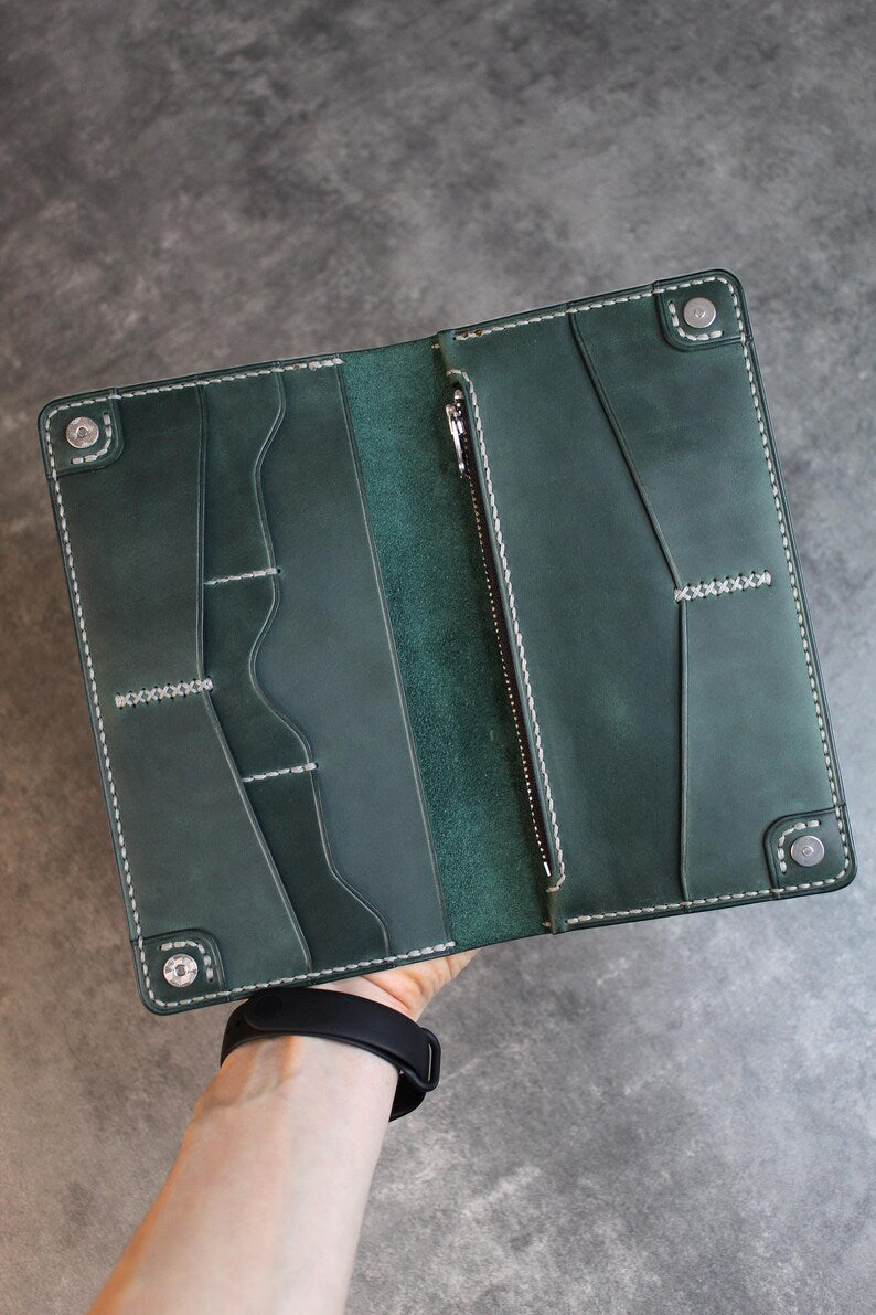 Leather Clutch Wallet for Women Men, Card Holder Wallet, Custom Name Leather Wallet