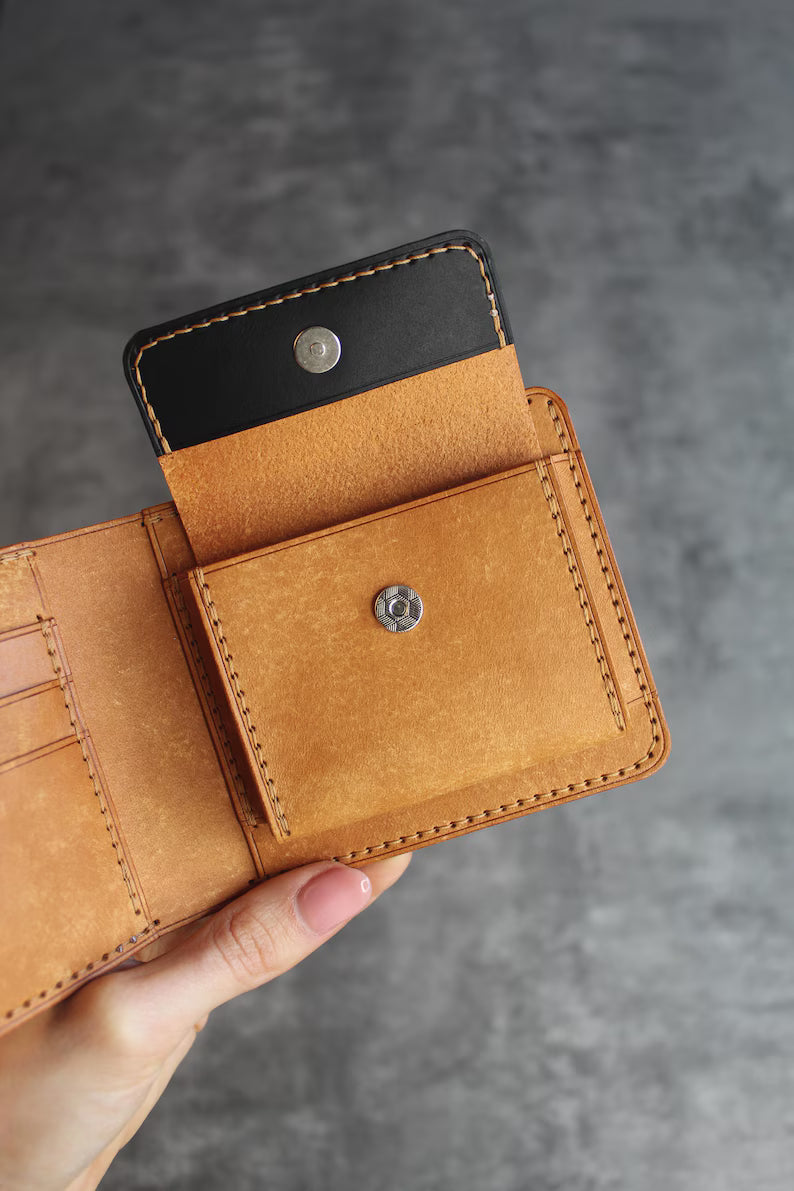 Black Brownish Leather Bifold Wallet