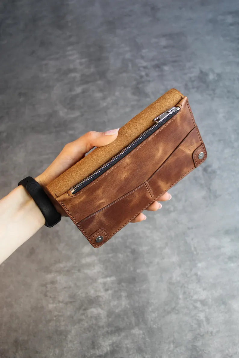 Leather Clutch Wallet for Women Men, Card Holder Wallet, Custom Name Leather Wallet