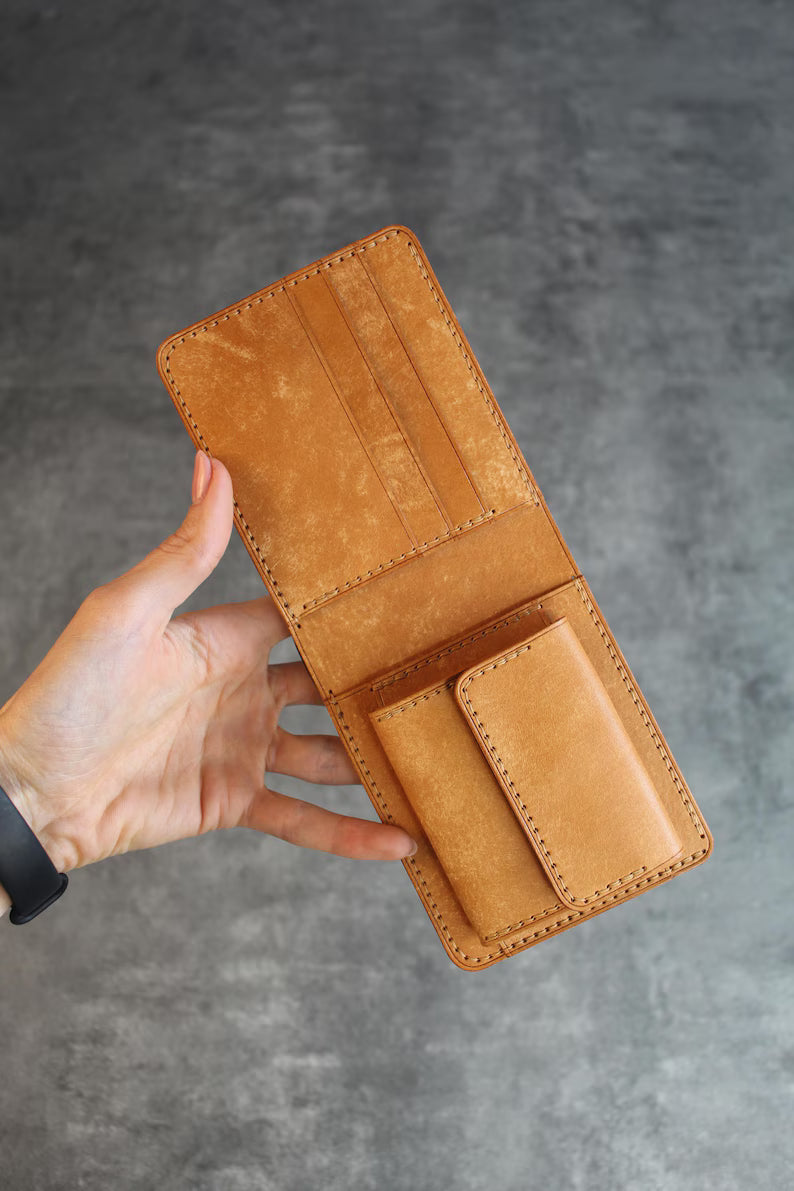 Black Brownish Leather Bifold Wallet